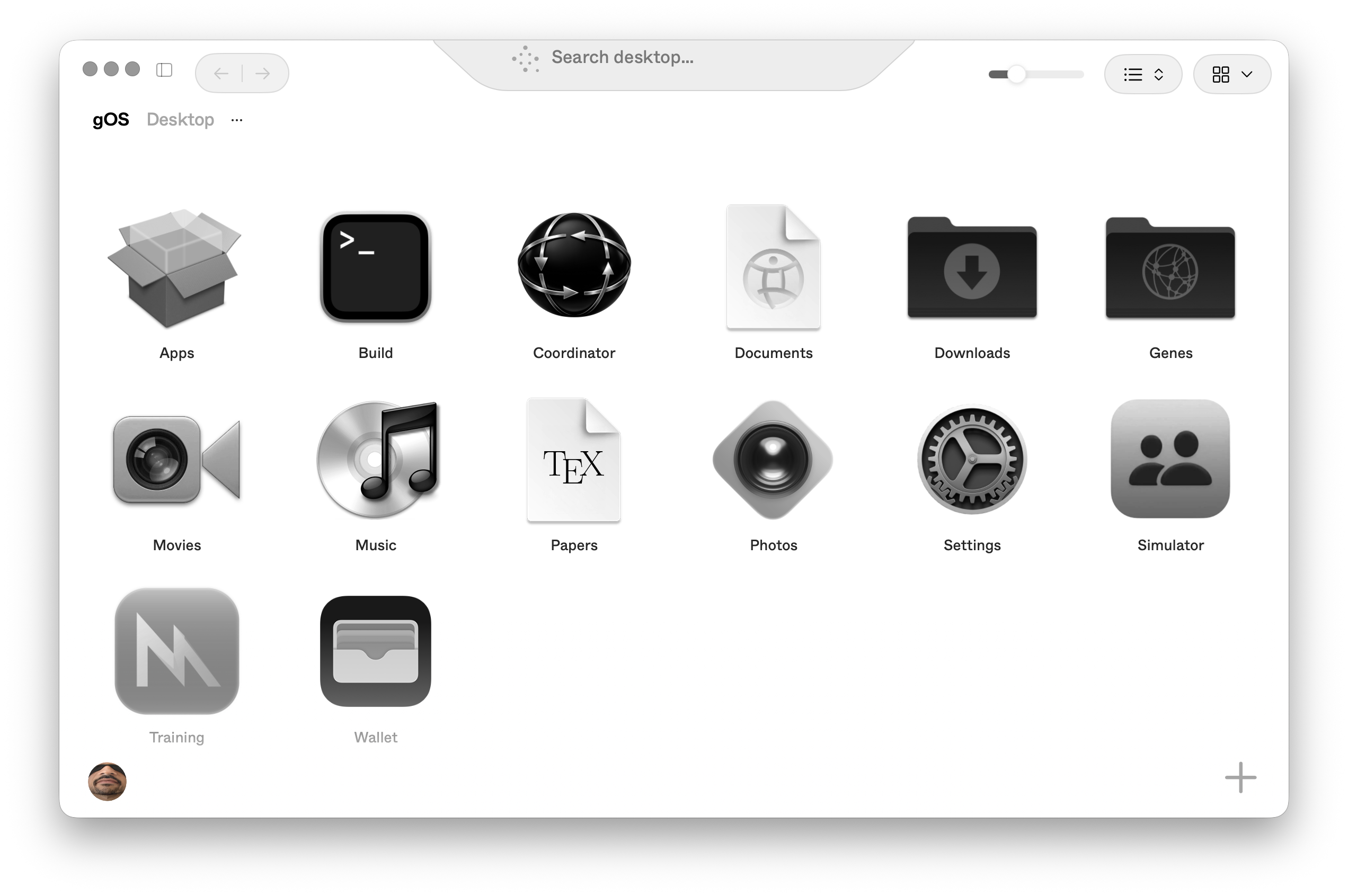 gOS desktop showing Apps, Build, Coordinator, Documents, Downloads and system tools